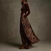 2025 European & American Slim Fit Top & Elegant Retro Print Long Skirt Set with Belt