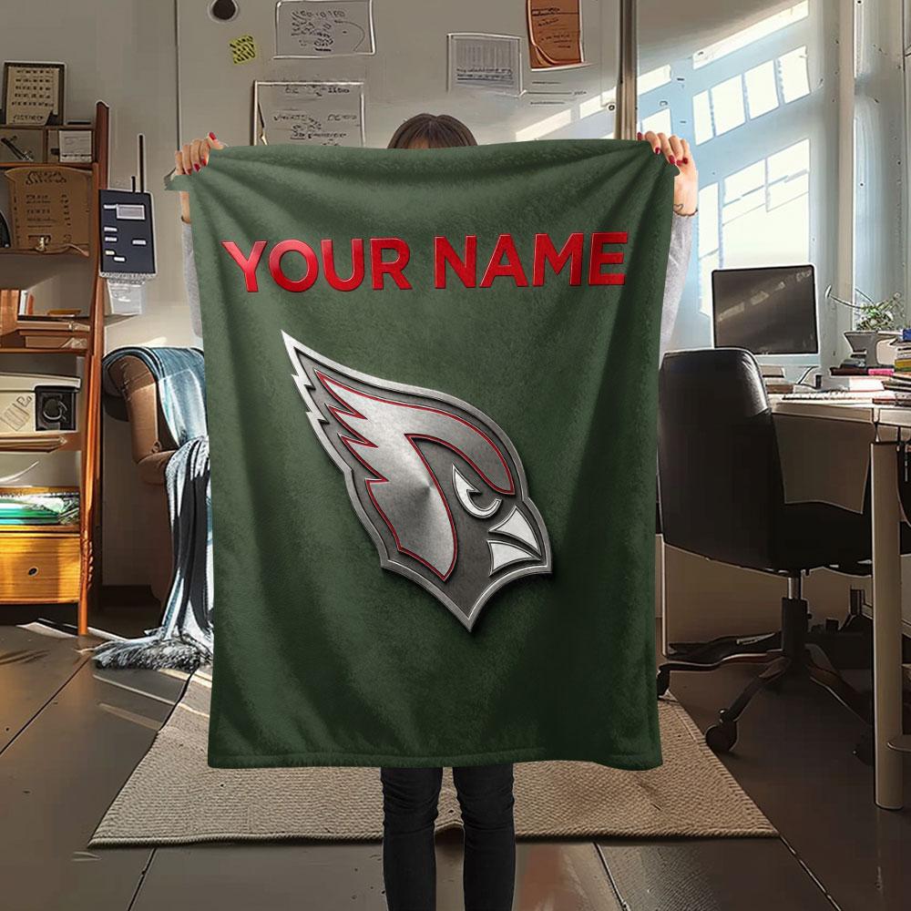 Custom Name,Arizona Cardinals Printed Flannel Blanket, Soft Throw for Bedroom Sofa, Washable, Christmas Present, Great Gift.