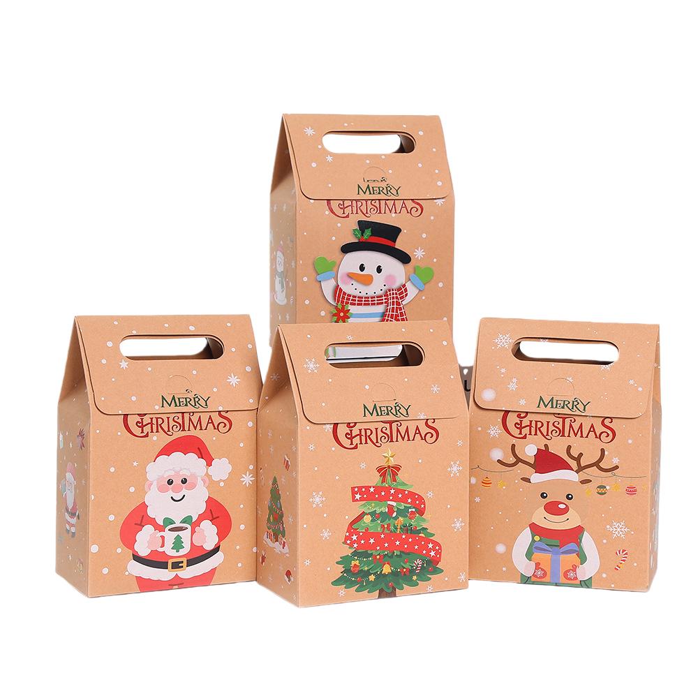 6/10pcs Santa Snowman Reindeer Christmas Gift Bags Kraft Gable Treat Boxes for Packing Candy Cake Party Classroom Exchange