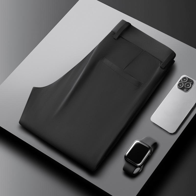 Летние тонкие деловые брюки из ледяного шелка для мужчин, классические рабочие офисные брюки 29 чёрный