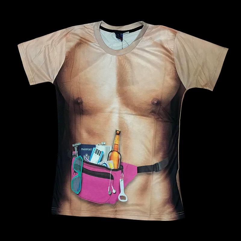 Fake Abdominal Muscles and Bust Funny Men's T-shirt 3D Tattoo Clothes Pattern Animal Personality Event Short-sleeved T-shirt Trendy Annual Party