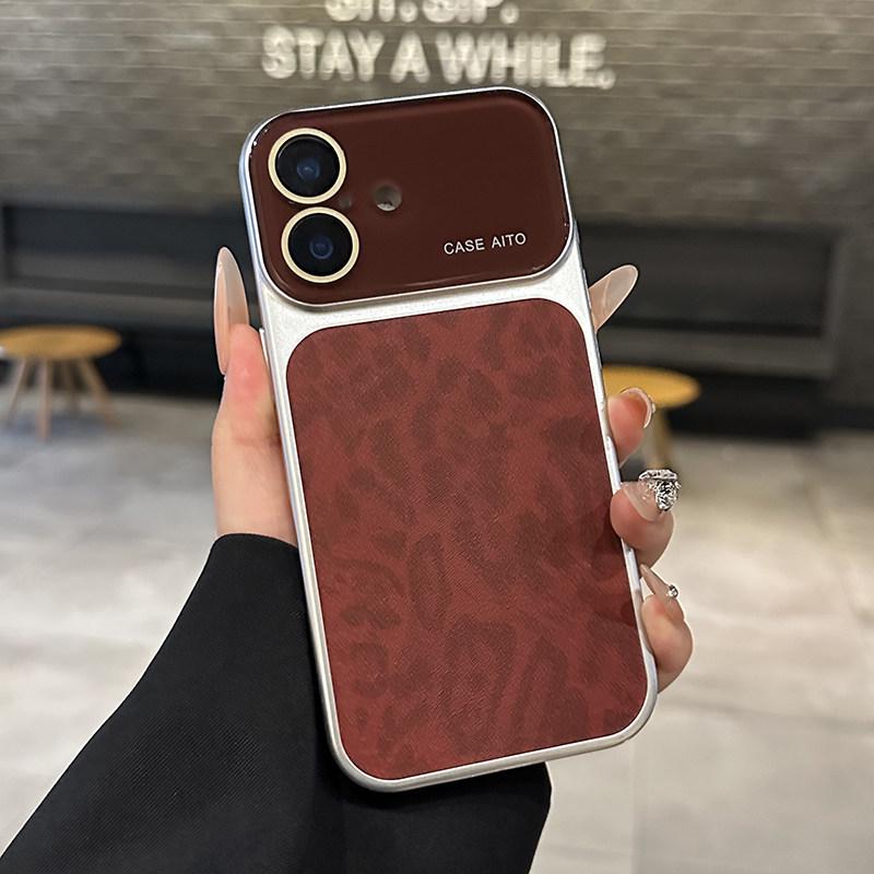 Leopard Print Leather iPhone 17 Pro Max Skin-Feel Case with Full Coverage Lens Film for iPhone 16 iPhone 16 Pro Max