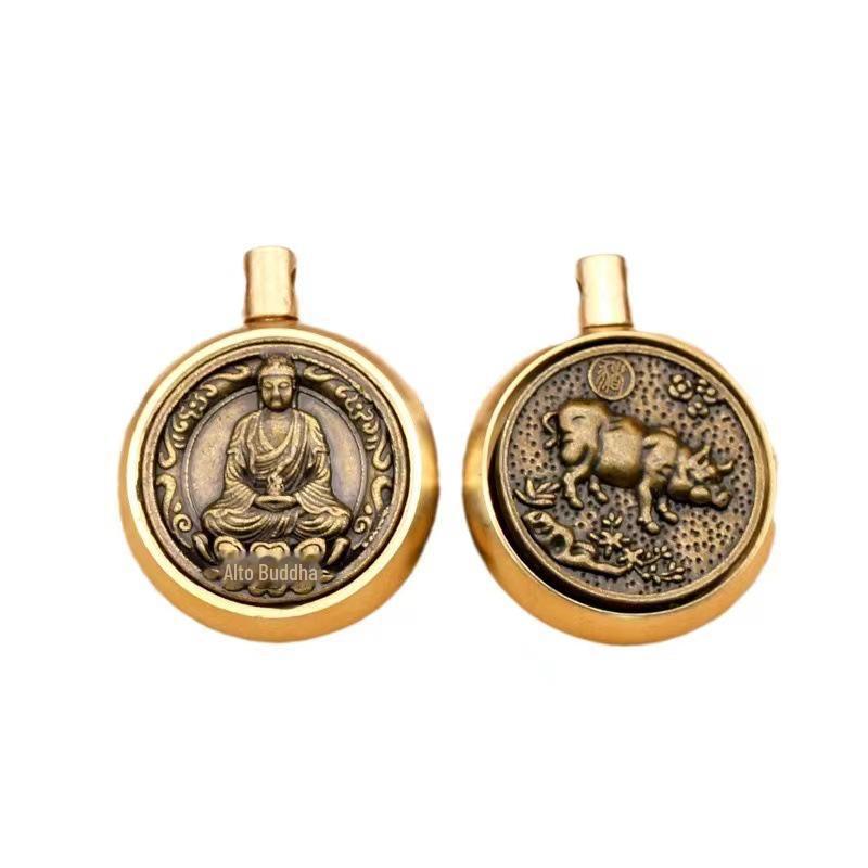 Brass Zodiac Guardian Angel Buddha Keychain Accessory