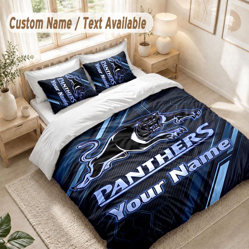 Custom Name Bedding Set 3 PiecesPenrith Panthers Print Duvet Cover + 2 Pillowcases Soft Bed Decor