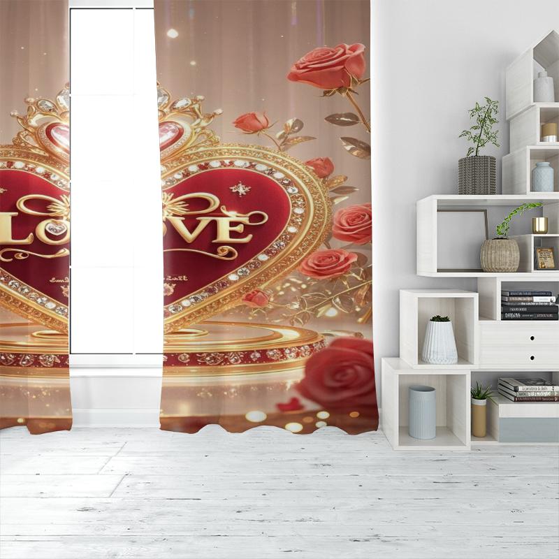2pcs- Valentine's Day LOVE- Printed curtain 100% polyester material, suitable for home decoration (excluding poles)