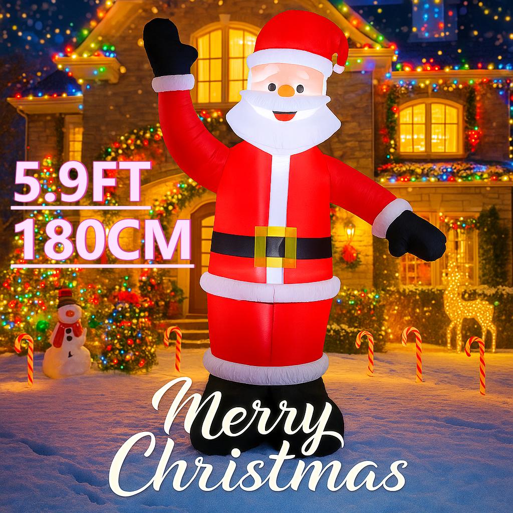 5.9FT Holiday Lighting LED Inflatable Christmas Santa Claus Wave Arm Toys Xmas Yard Party Supplies Home Decoration Festive Gifts