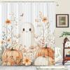 Ghost and Pumpkin Shower Curtain - Artistic Floral Theme  Machine Washable with 12 Hooks for Home and Hotel