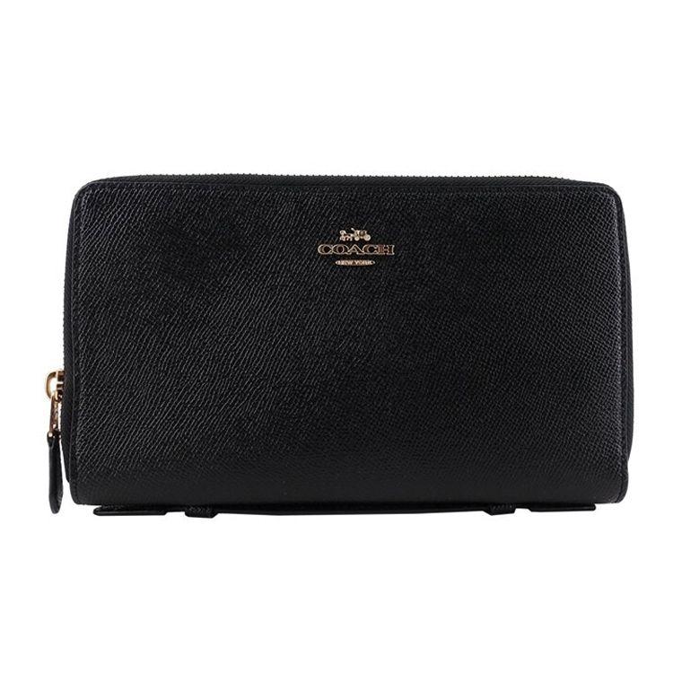 

Coach Double Zip Wallet 20 With Gold Logo Leather Clutch Small Women Wallet Black 23334-IMBLK Basic Set (Bag+Dust Bag)