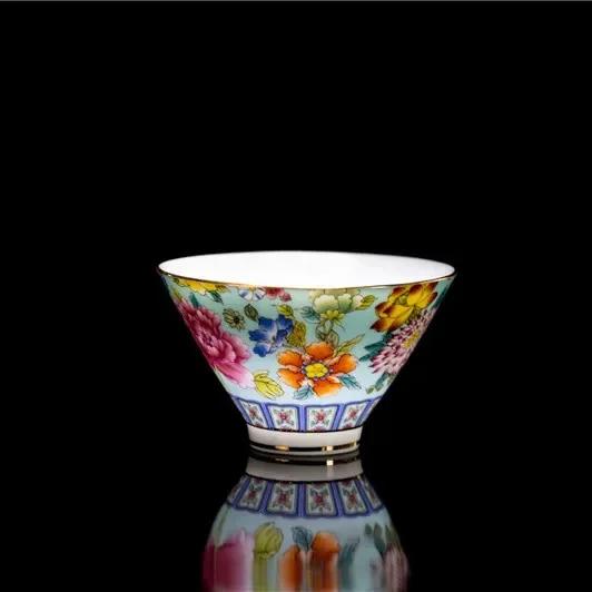 

4 Pcs/set Jingdezhen Exquisite Pastel Tea Cup Ceramic Teacup Master Cup Personal Cup Office Household Tea Set Enamel Colors 4 pcs