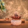 Heat-Resistant Glass Tea Kettle with Candle Warmer Base - Flower Tea Brewer & Filter Pot