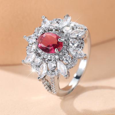 Bagues de luxe en zircon blanc et rose rouge pour femmes, bijoux de fiançailles et de mariage brillants, cadeau