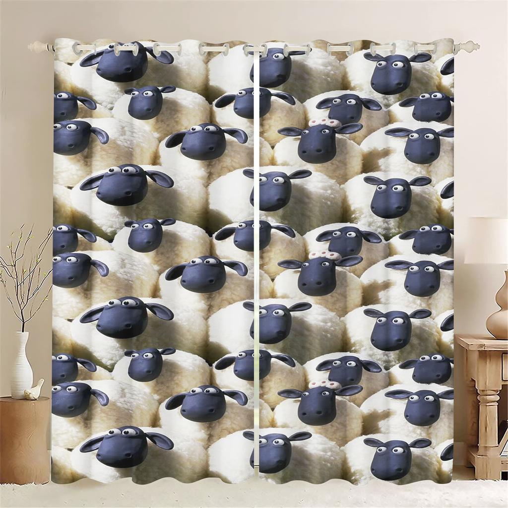 Cartoon Sheep Curtain Home Cute Printing Polyester Curtains Living Room Bedroom Heat Sun Protection Perfect For Sitting