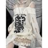 Y2k Harajuku Gothic Strickpullover Damen Japanische Mode Sexy Totenkopf Weg Von Der Schulter Punk Mädchen Loch Lose Pullover