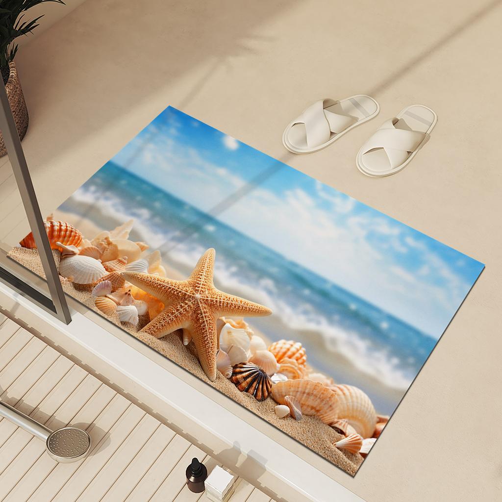 Ocean Bathroom Bath Mat Absorbent Foot Mats Non-slip Quick Dry Bathroom Carpet Shower Rugs Toilet Pad Doormat Washable