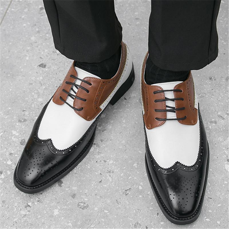 Tendance Mode Nouveaux Créateurs Chaussures Brogues de Mariage Patchwork Noir et Blanc Pointues pour Homme Chaussures Décontractées Formelles pour Homme Zapatos Hombre