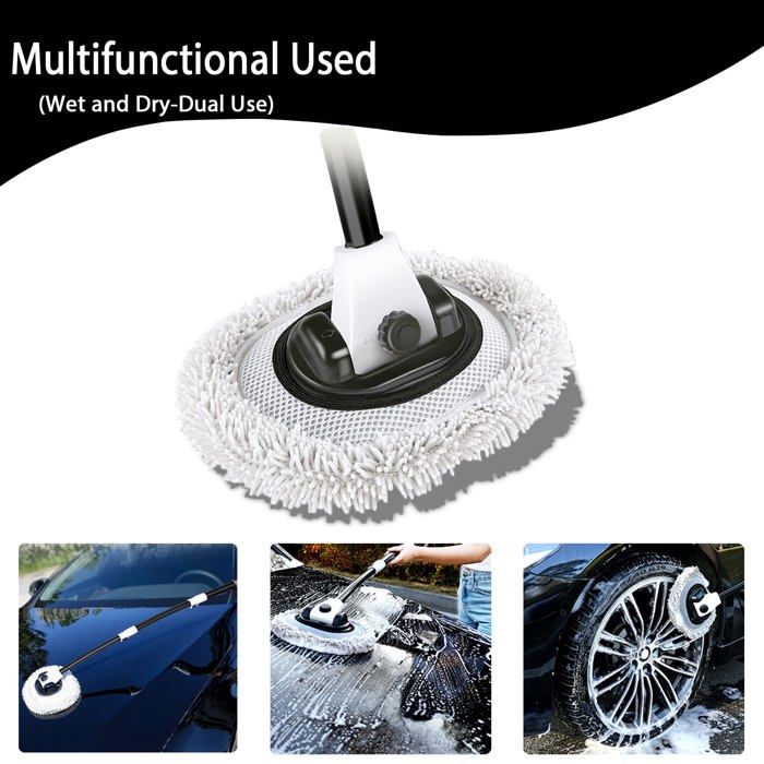 Tilting 15° Car Wash Brush 40" Aluminum Alloy Telescopic Microfiber Track Broom Cleaning Handle