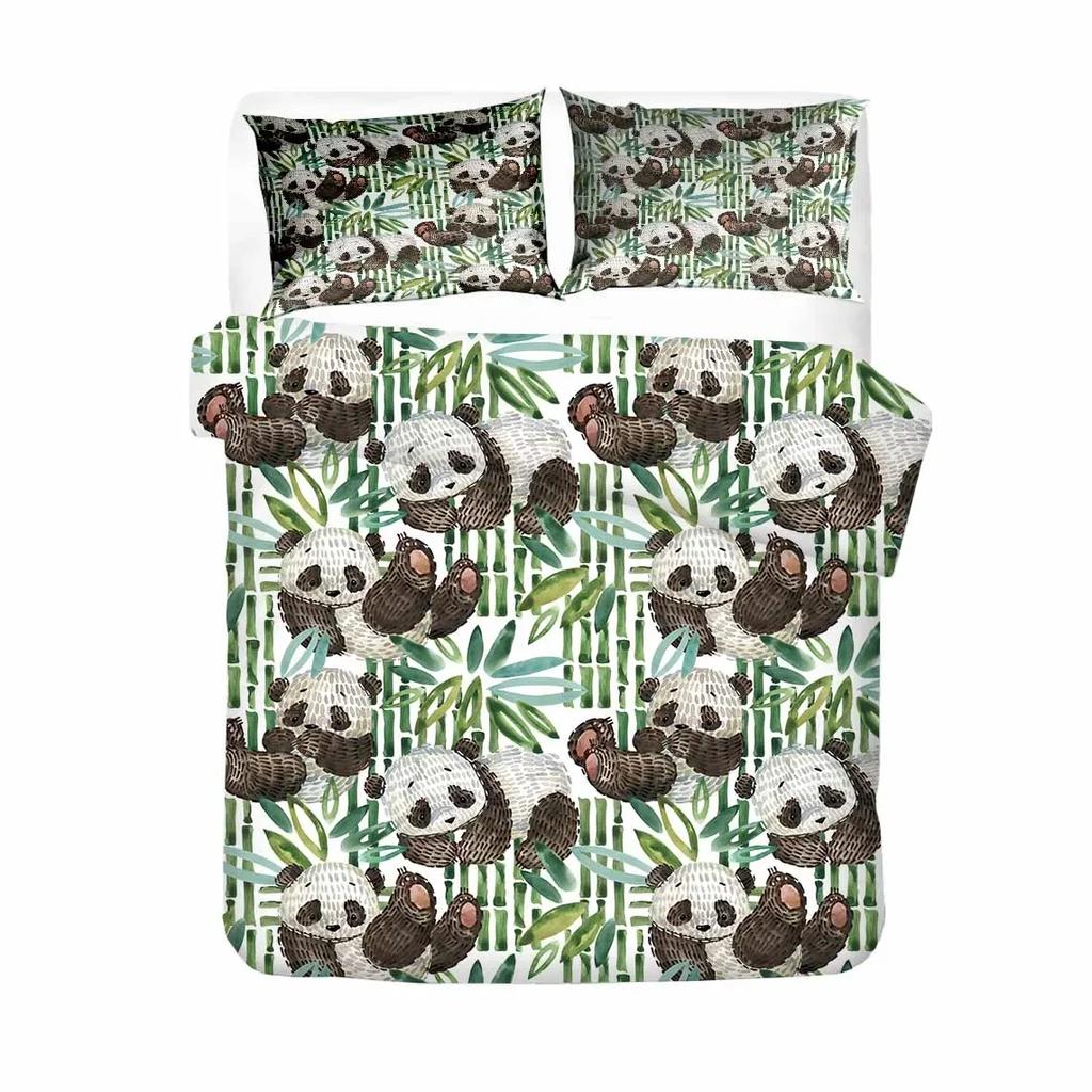 Kids Cartoon Duvet Cover Set Pink Black White Lovely Panda AU Single ,US Full Double Single Comforter Bedding Sets for Bedroom