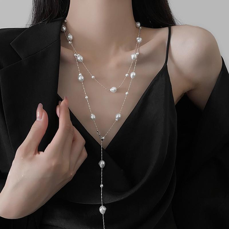 Irregular Long Pearl Necklace French Light Luxury Temperament Sweater Chain Niche Simple High Sense Necklace Women