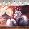 1ks Tapiserie s designem japonského boha lišky  Polyesterová nástěnná dekorace inspirovaná anime s třešňovými květy  Červené akcenty Perfektní pro obývací pokoj