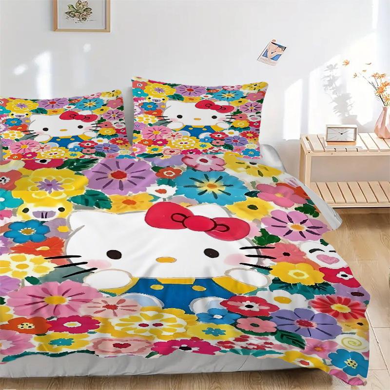 

Набор пододеяльников Hello Kitty из 3 предметов - Можно стирать в машине, Включает 1 пододеяльник и 2 наволочки, Наполнитель не входит в комплект, Всесезонный декор для дома для D 135x200cm