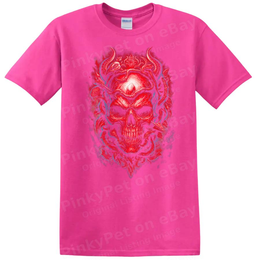Skull T Shirt Red Crystal Horns Floral Design Cool Graphic Tee