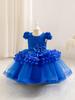 Girls' First Birthday Princess Bow Dress - Floral Mesh Summer Style