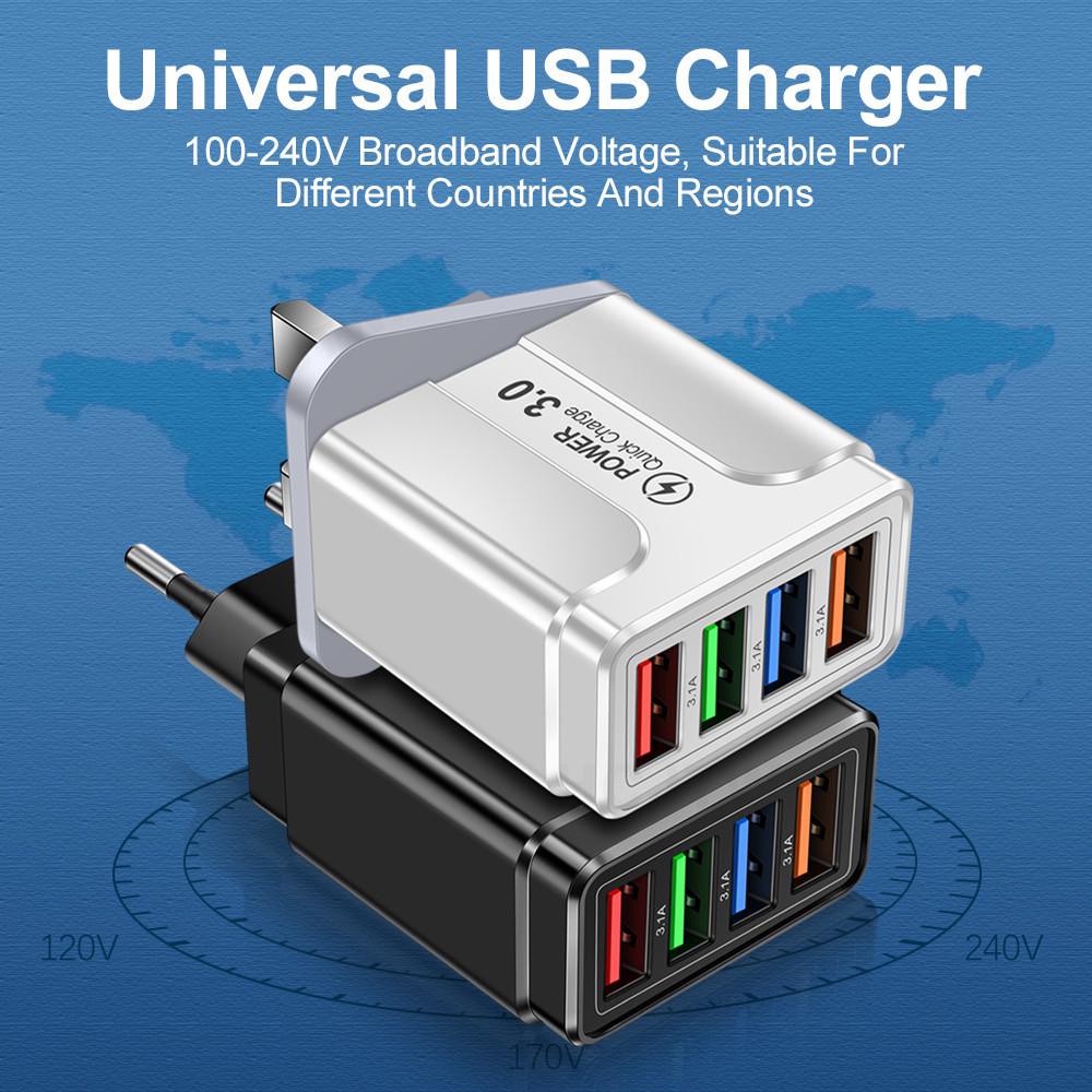

Colorful 4-USB LED Multi-Port Charger, 5V 3A, with EU/US/UK Plug for Travel US Plug White/Grey [Bare Device]