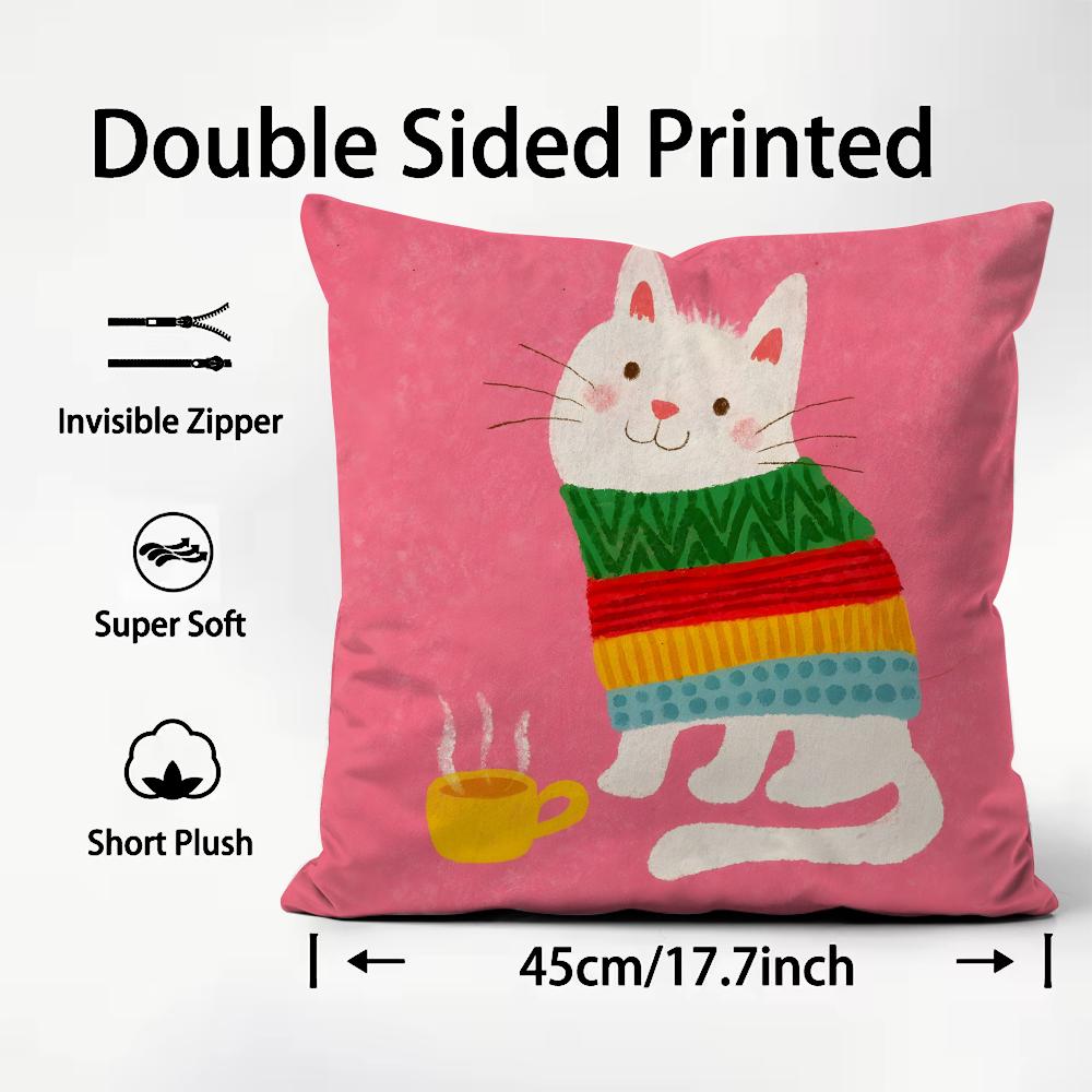 Cat Cute Cushion Cover Plush Fabric Soft DoubleSided Printed Sofa Warm Winter Home Child Gift Pillow Case