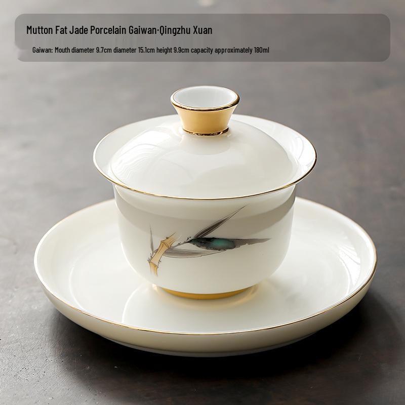 Dehua White Porcelain Sancai Gaiwan Ceramic Tea Set - Insulated Kung Fu Teacup and Brewing Bowl