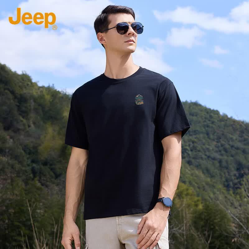 Jeep Men's Pure Cotton Loose Fit Round Neck Short Sleeve T-Shirt