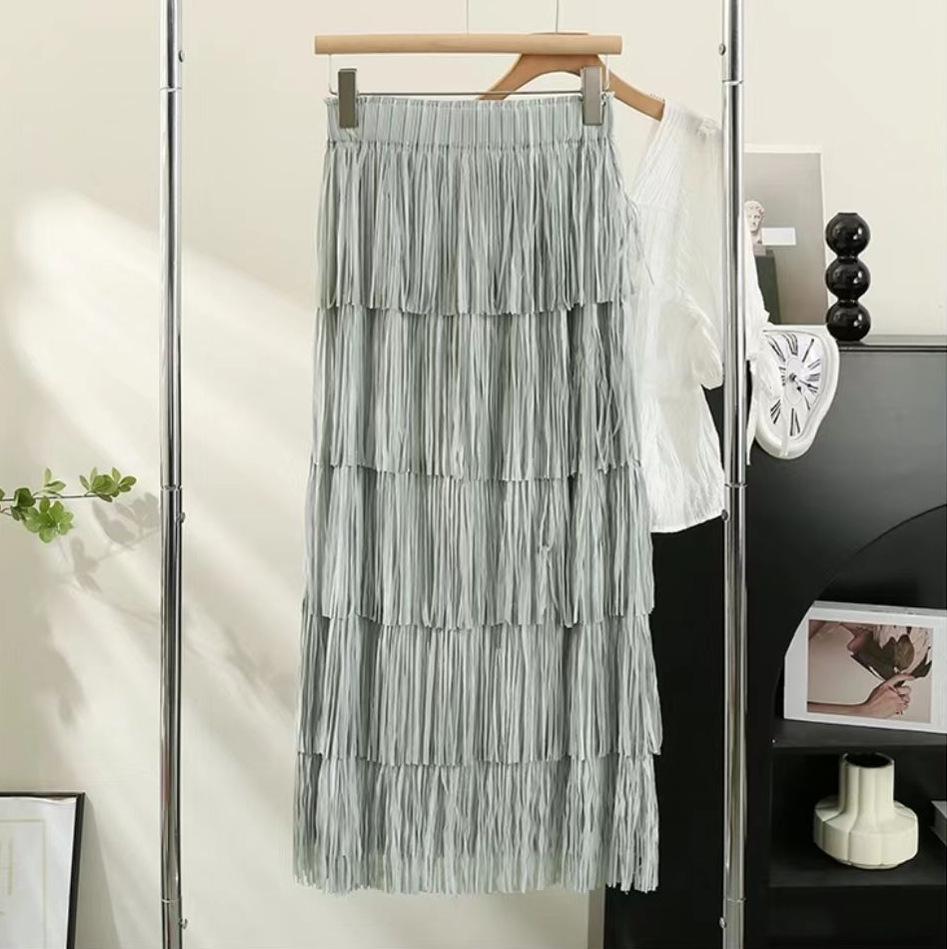 Women's High-End Pleated Fringe Skirt: New Summer Layered Cake Design, Slimming Hip-Hugging Fit
