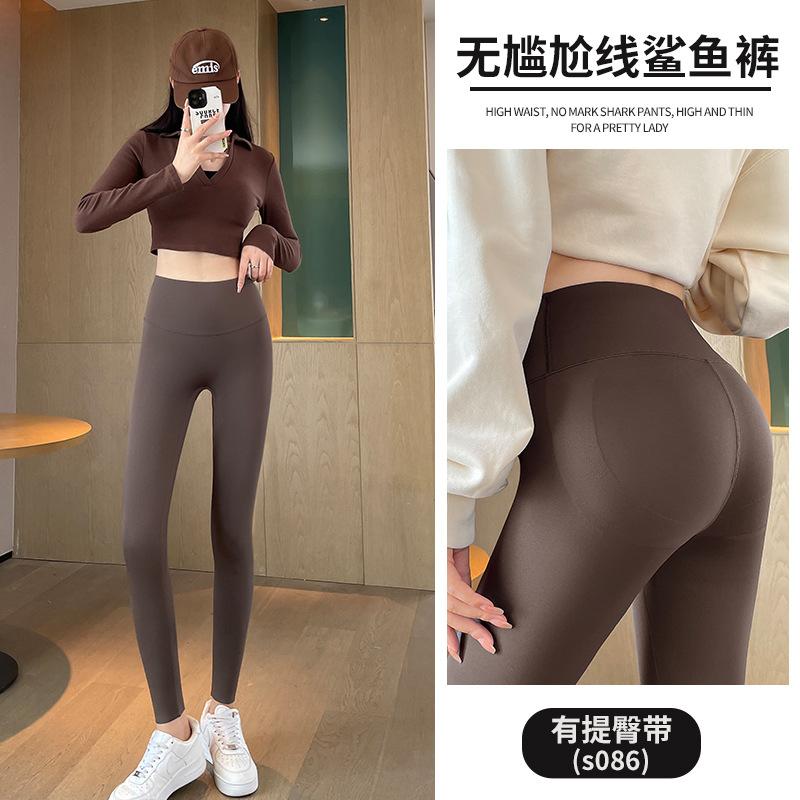 High-waisted shark pants women's new autumn and winter outer wear tight black elastic yoga Barbie fleece leggings