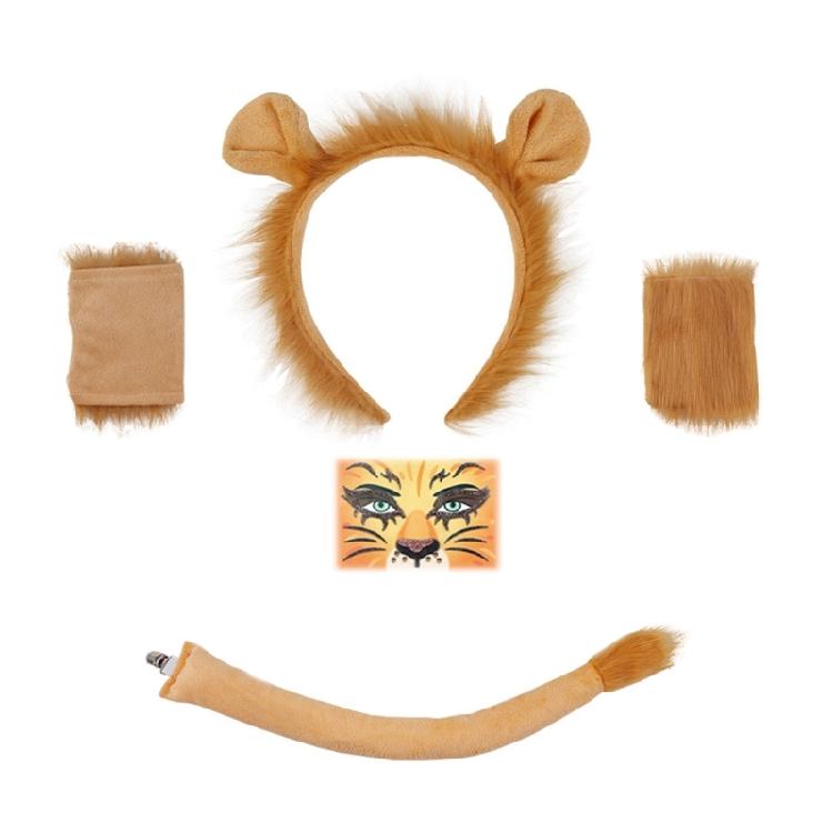 Lion Role Play Outfit Halloween Costume Face Sticker Headband Tail Skirt for Children Adult Cosplay