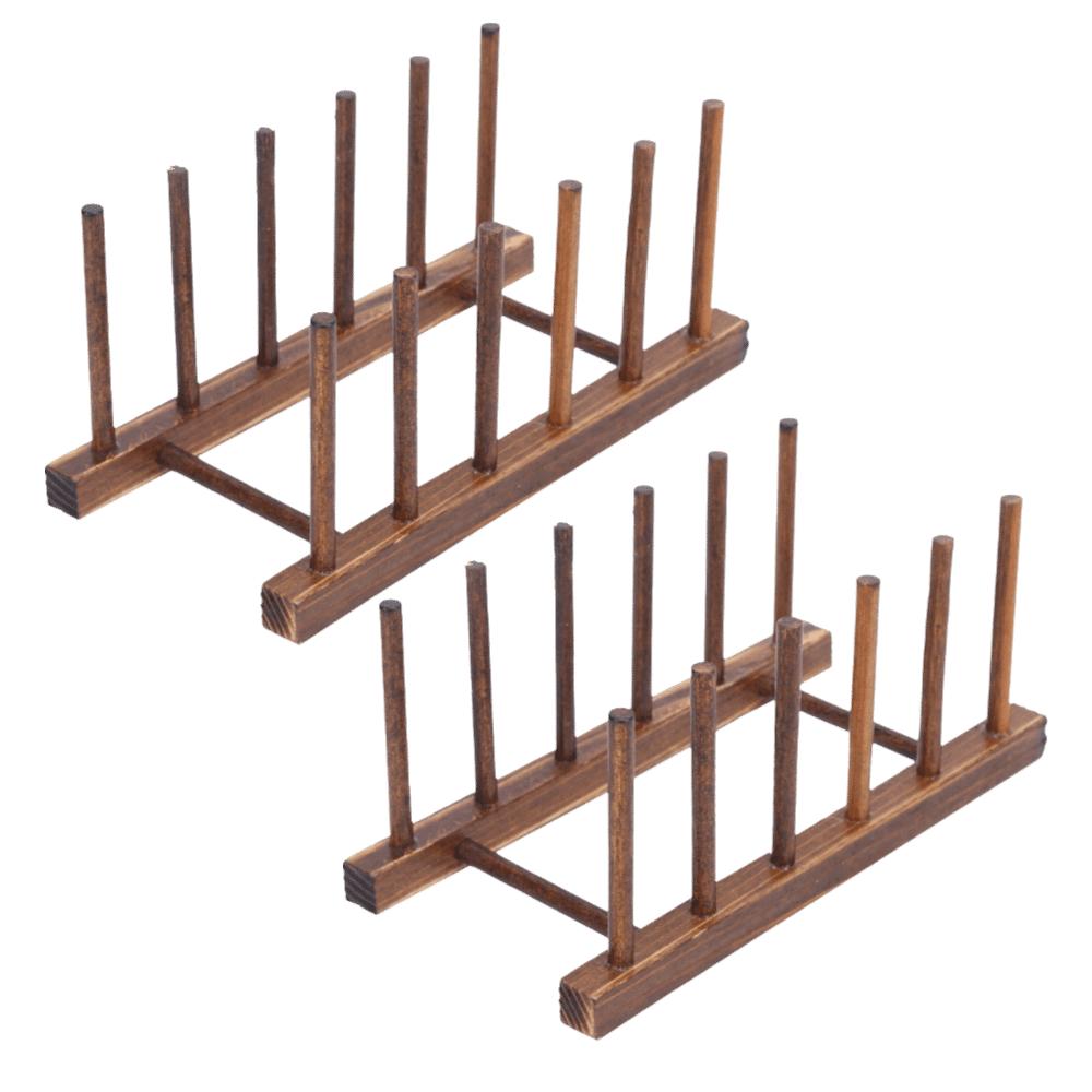 2pcs Durable Vertical Design Dish Drying Rack Brown Color Collapsible Dish Storage Rack Cabinet Organizer For Kitchen Use