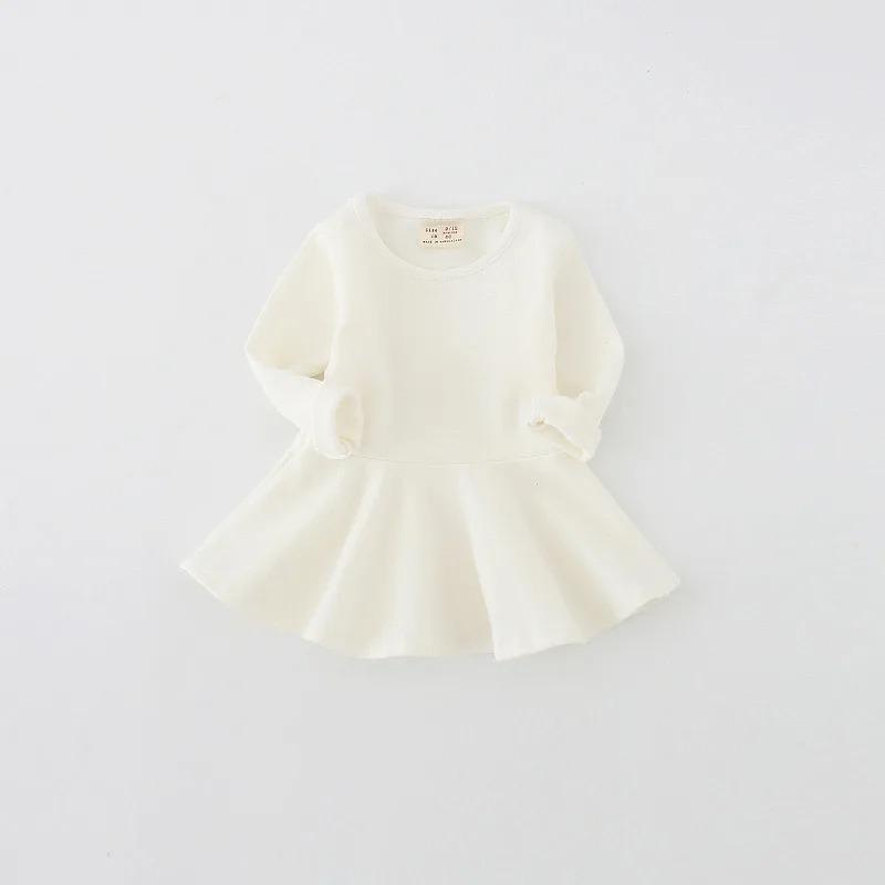 Spring Casual Dress for Baby Cotton Solid Long Sleeve Dress Infant Girl Clothing