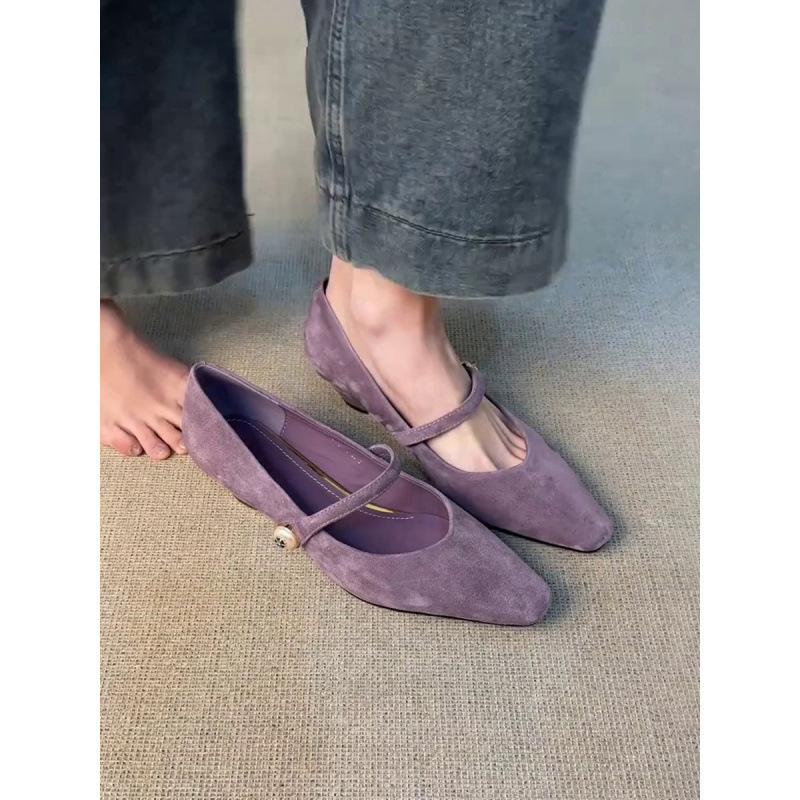 Sheepskin Version~ French Pointed Toe with Mary Jane Shoes Women's Shallow Mouth Pearl Single Shoes with Skirt Evening High Heels