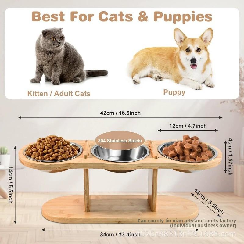Support surélevé en bois pour gamelles d'animaux de compagnie, mangeoire réglable pour chats et chiens