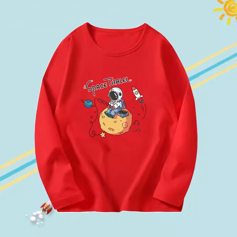 T-shirts à manches longues pour enfants garçons à col rond avec motif astronaute imprimé en 3D, tendance et décontracté pour le printemps et l'automne