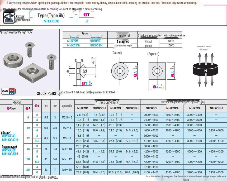 NHXCC8/10/12/15/20/25/30 Round Neodymium Magnet with Strong Hole (Sizes 2/3/4/4.5/5/5.5/6)