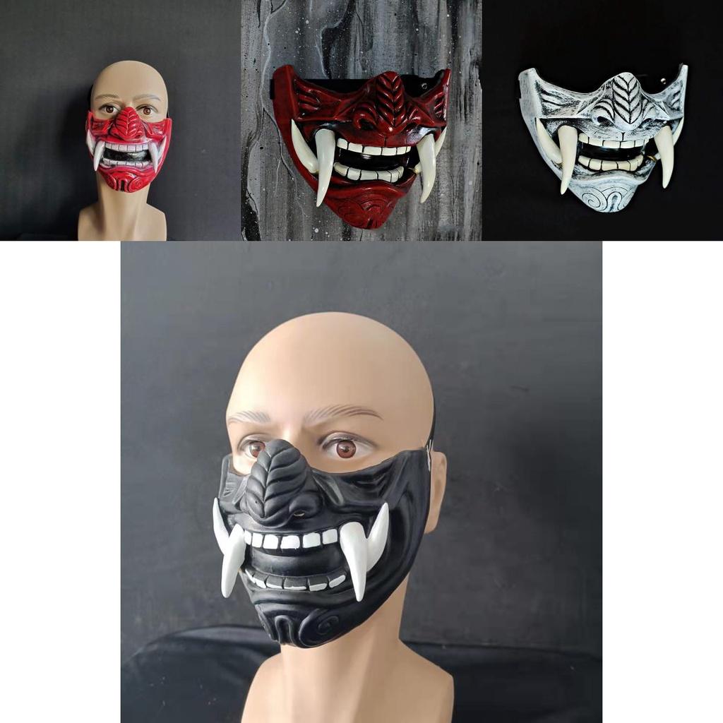 Djävulskrigare Hannya Halvansikte Latexmask Halloween Kostymrekvisita Skräckinjagande Cosplayrekvisita