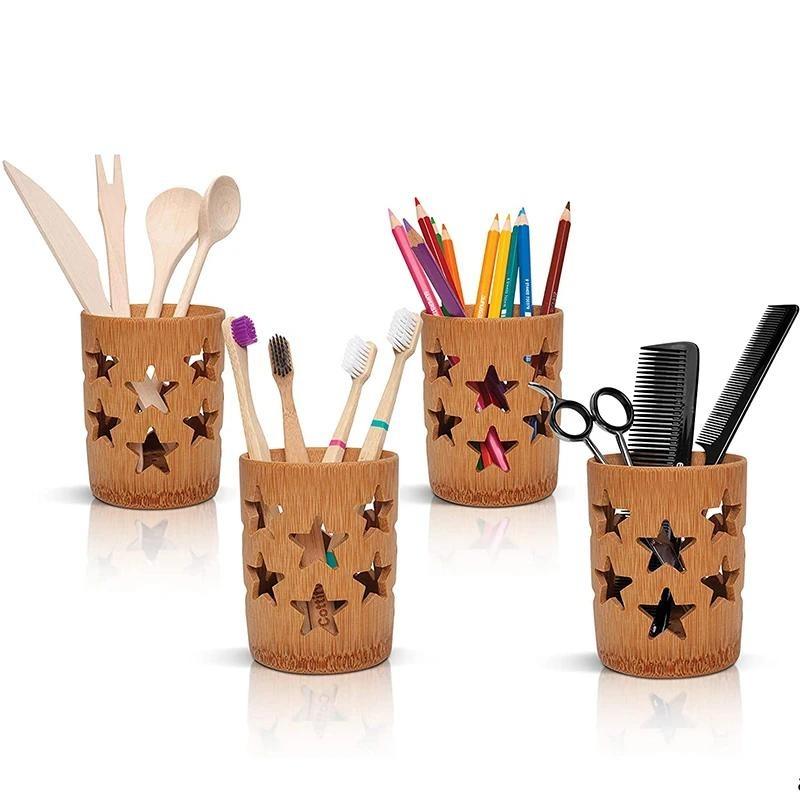 Bambusový držák na zubní kartáček do koupelny kelímek na zubní kartáček s odvodněním Rychleschnoucí koupelnový kelímek Držák na zubní pastu Rozložitelný kelímek