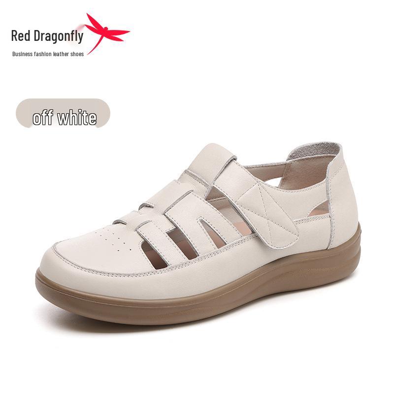 Red Dragonfly Women s Genuine Leather Roman Sandals - Summer Closed Toe Flats with Thick Sole 36
