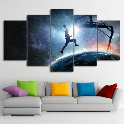 Playing Basketball Star 5 Piece Wall Art Canvas Print HD Print Poster Paintings Oil Painting Living Room Home Decor Pictures