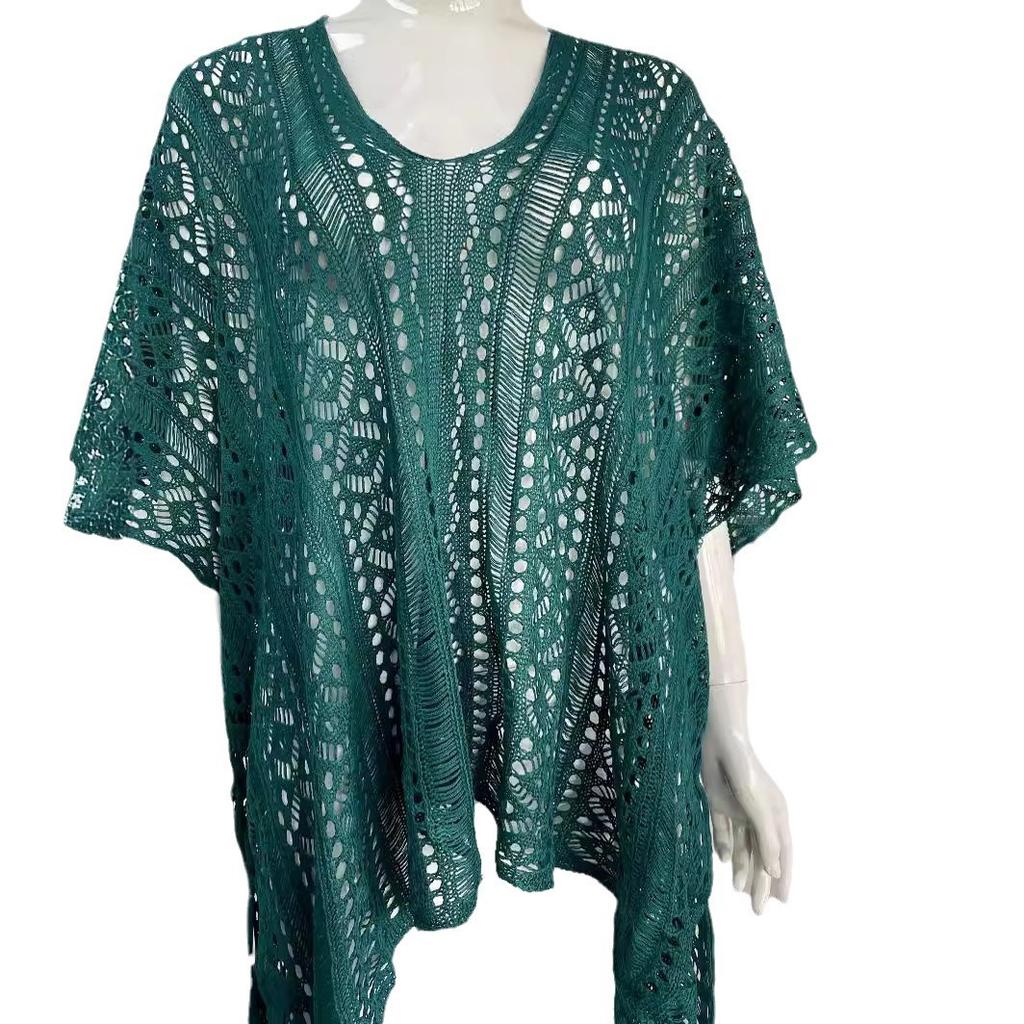 European and American Summer Women's Knitted T-shirt V-neck Hollow Slit Knitted Sunscreen Cover