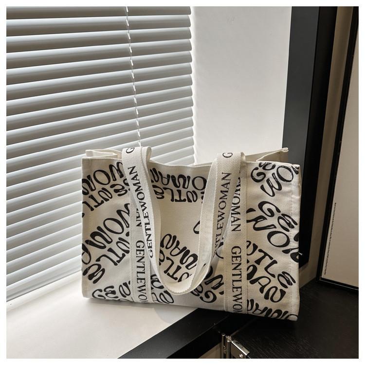Casual Stylish Yet Canvas Tote Bag With Beautiful Letter Prints And Soft Structure Medium