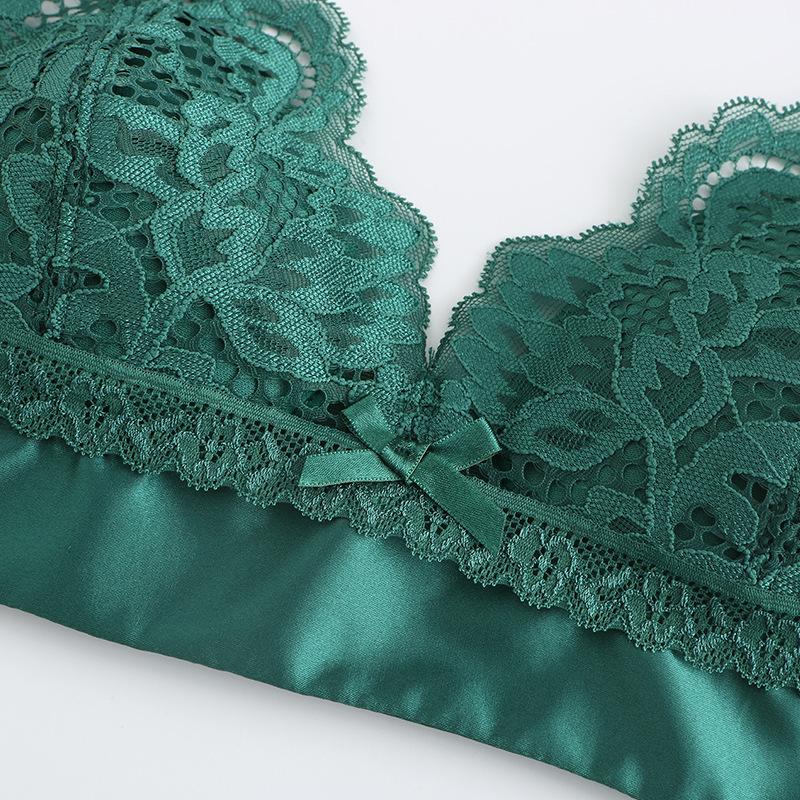 Sexy lace rimless underwear thin cotton triangle cup beautiful back bra  big chest small bra women