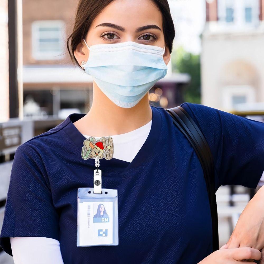 Retractable Christmas Badge Reels Christmas Hat Snowman Elk Alligator Badge Clip  Xmas