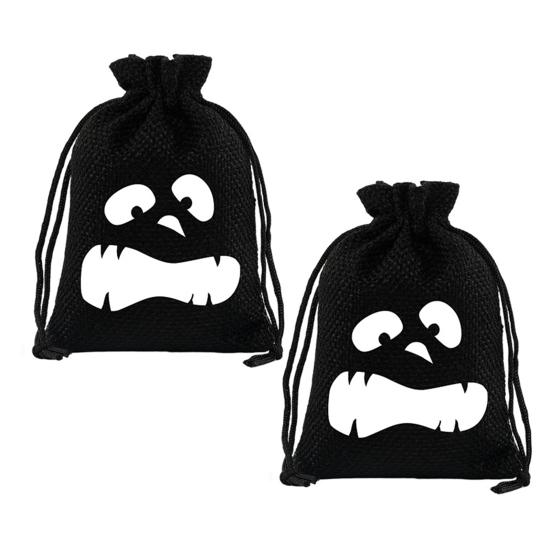 Party Favor Bags with Handles 2 Pcs Halloween Burlap Gift Drawstring, Trick or Treat Kids Activity Supplies Candy Pouch, Reusable Goodies Bag