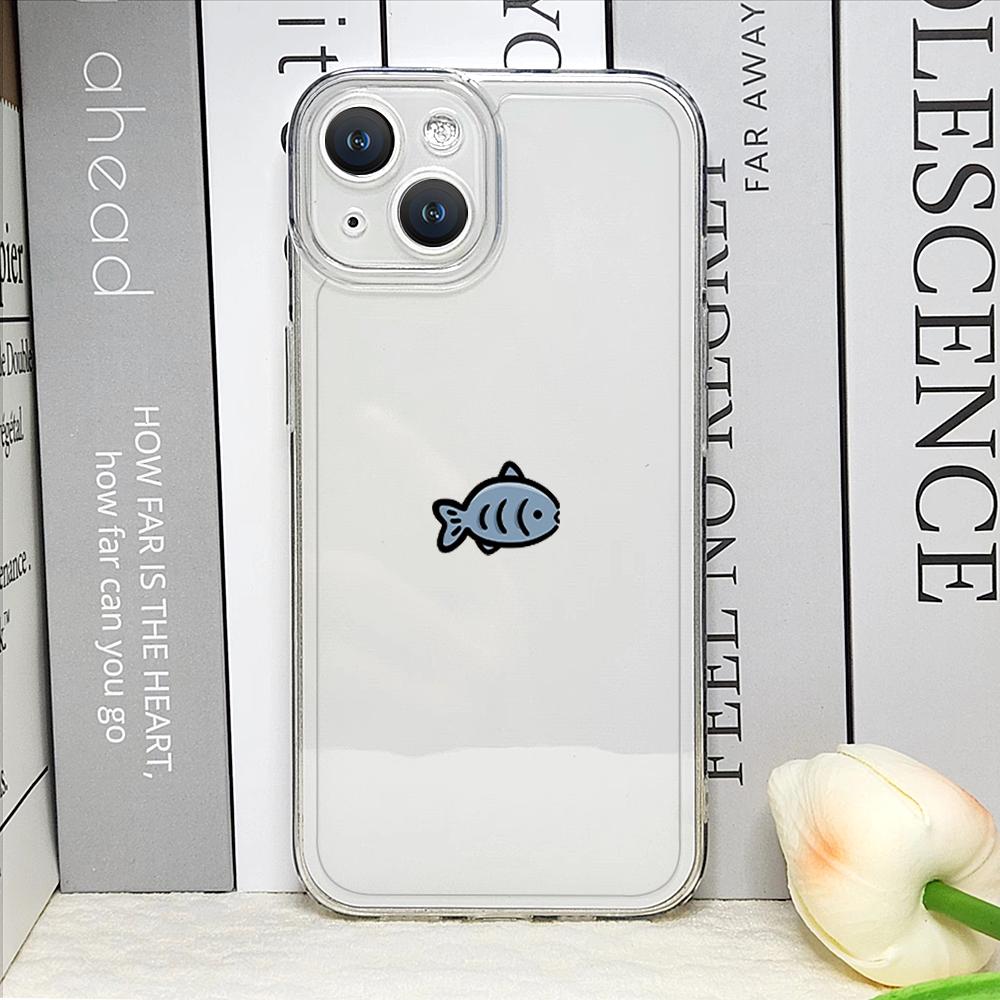 Funda de Teléfono Pareja Gato Pez Dibujo Animado Divertido para IPhone 16 15 14 11 12 13 Pro Max 7 8 Plus Mini XS XR Transparente Blanda Fundas