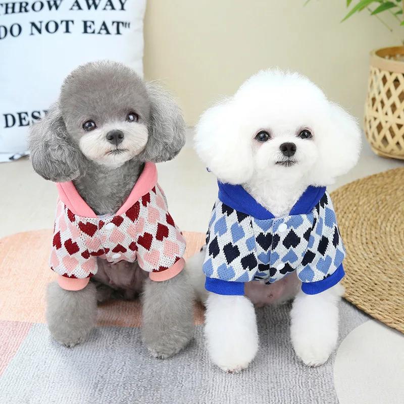 Pet Autumn/Winter Sweet Love Knitted Coat Dog Hoodie Compared To Bear Teddy Small and Medium Sized Dog Thick Pet Clothes